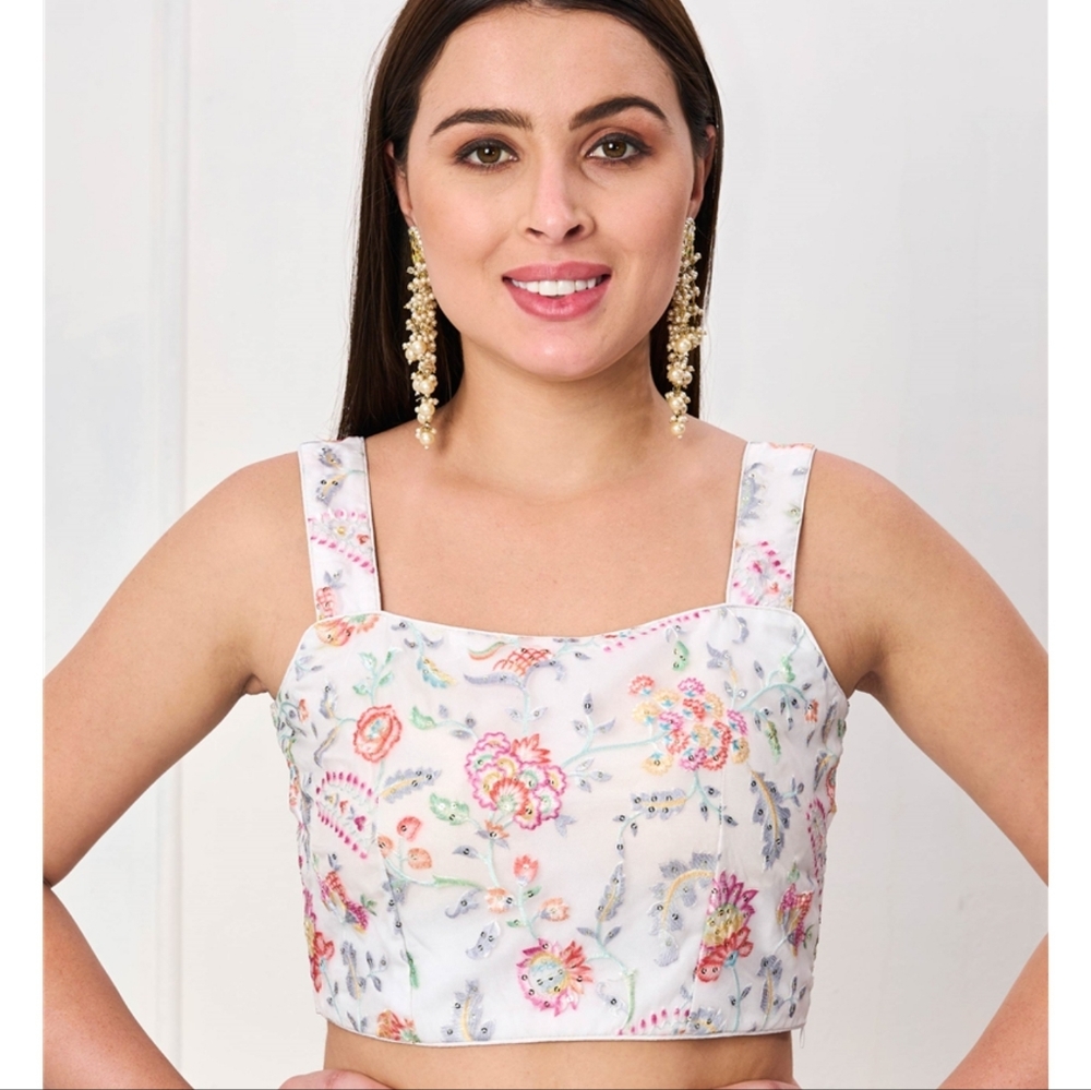 Cbazaar White Floral Embroidered Lehenga Blouse (36M)
